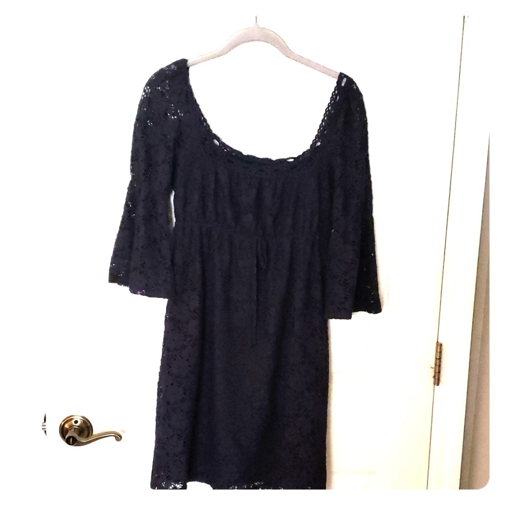 Navy blue crocheted lace dress by Laundry